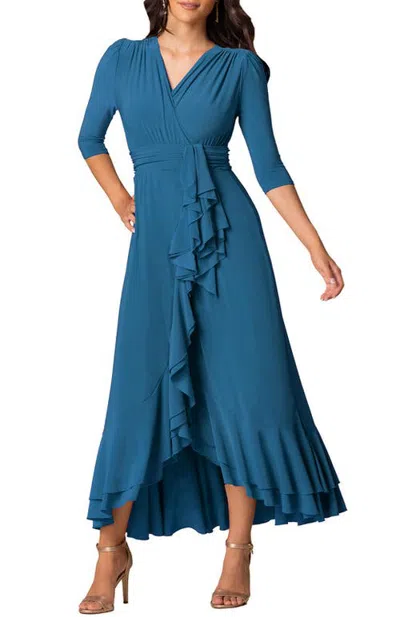 Kiyonna Veronica Ruffle Evening Gown In Blue