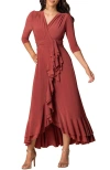 Kiyonna Veronica Ruffle Evening Gown In Rosy Sunset