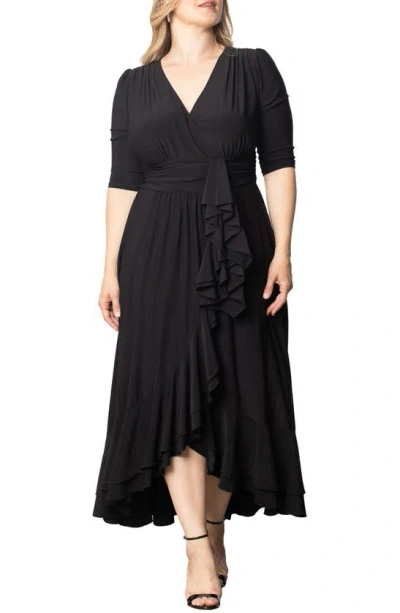 Kiyonna Veronica Ruffled High-low Evening Gown In Onyx