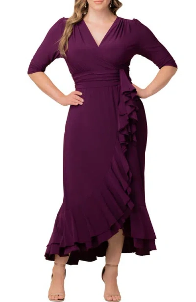 Kiyonna Veronica Ruffled High-low Evening Gown In Purple