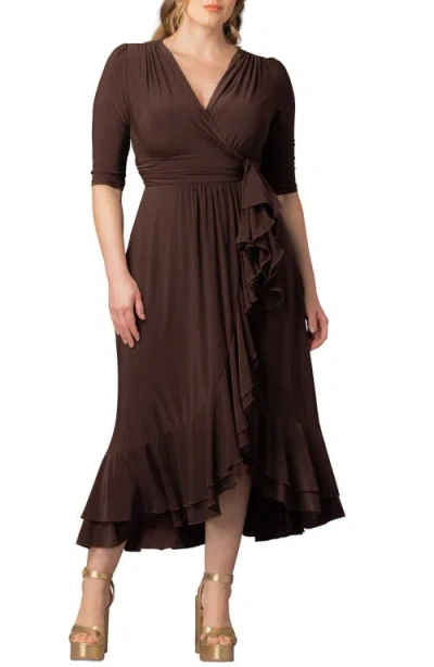 Kiyonna Veronica Ruffled High-low Evening Gown In Brown