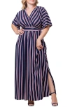 Kiyonna Vienna Maxi Dress In Nautical Navy Stripes