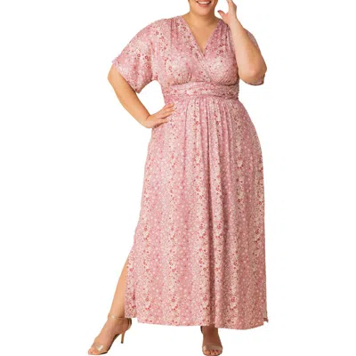 Kiyonna Vienna Maxi Dress In Pink Floral Falls
