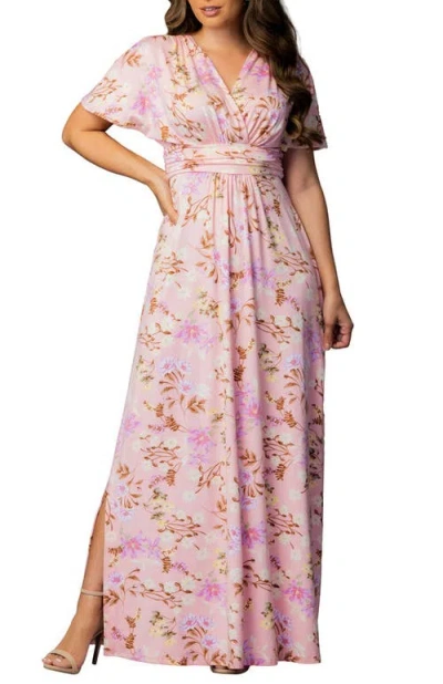 Kiyonna Vienna V-neck Maxi Dress In Pink