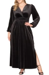 Kiyonna Vivienne Long Sleeve Velvet Gown In Multi