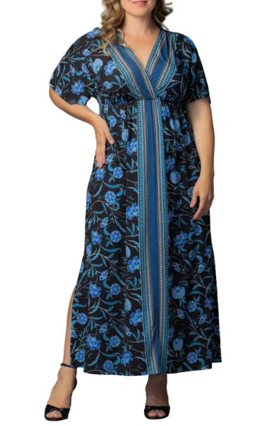 Kiyonna Wanderlust Floral Maxi Dress In Blue