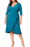 Kiyonna Whimsy Wrap Dress In Blue Jade