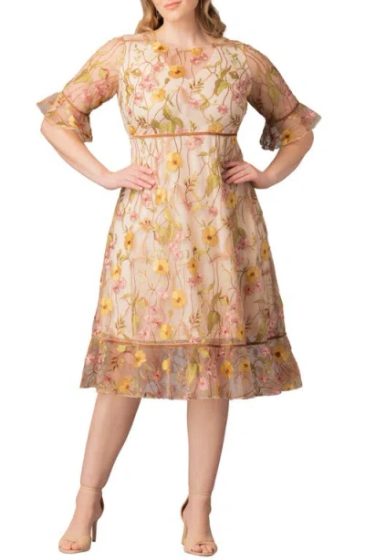 Kiyonna Wildflower Embroidered Dress In Brown