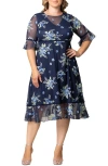 Kiyonna Wildflower Embroidered Dress In Glistening Blue Blooms