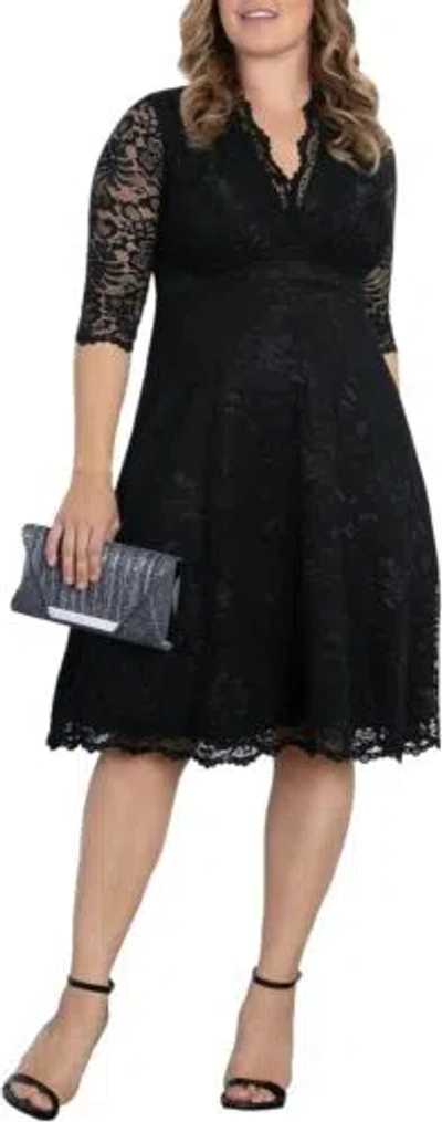 Pre-owned Kiyonna Women's Plus Size Special Occasion Mademoiselle Lace Cocktail Dress In Onyx