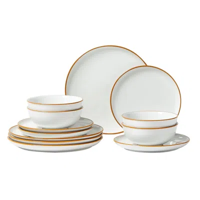 Kizz Dinnerware Set, Service For 4 (12 Pcs), Round Plates And Bowls Sets, Scratch Resistant Ceramic Dinne