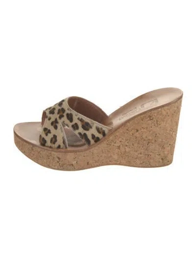 Pre-owned Kjacques Animal Print Cutout Accent Slides In Neutral