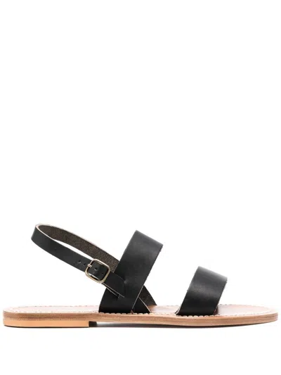 Kjacques Barigoule Leather Flat Sandals In Black