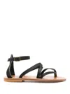 Kjacques K Jacques Ladies Epicure Pul Noir Flat Leather Sandals In Black