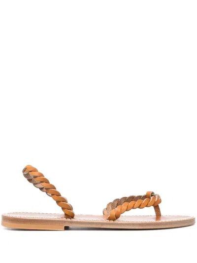Kjacques Braided Leather Thong Sandals In Brown