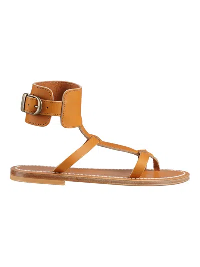 KJACQUES BROWN LEATHER ANKLE FASTENING SANDALS FOR WOMEN (SS23)