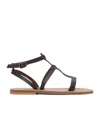 Kjacques K.jacques Minimalist Brown Leather Sandals With Adjustable Ankle Strap In Black