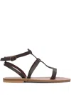 Kjacques K.jacques Minimalist Brown Leather Sandals With Adjustable Ankle Strap In Brown