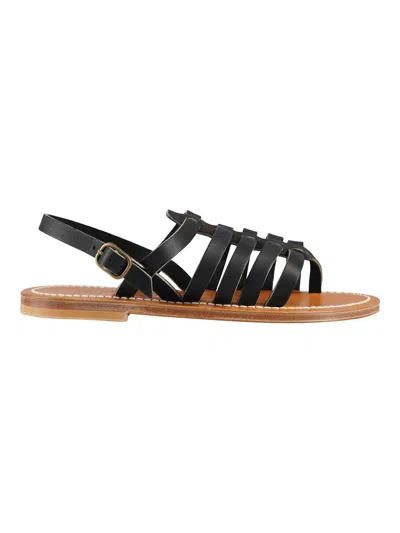 Kjacques Black Leather Caged Slide Sandals For Women