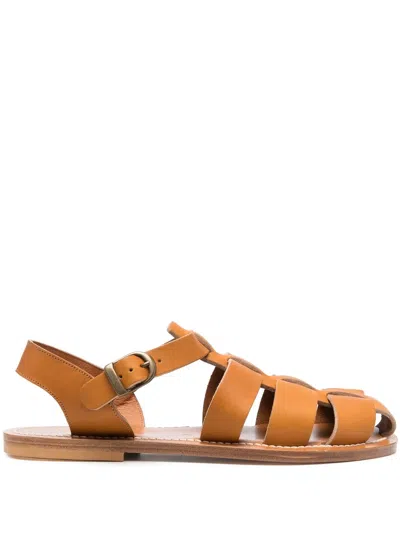Kjacques Caged-design Calf-leather Sandals In Brown