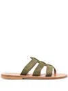 Kjacques Caged-design Calf-leather Slides In Green