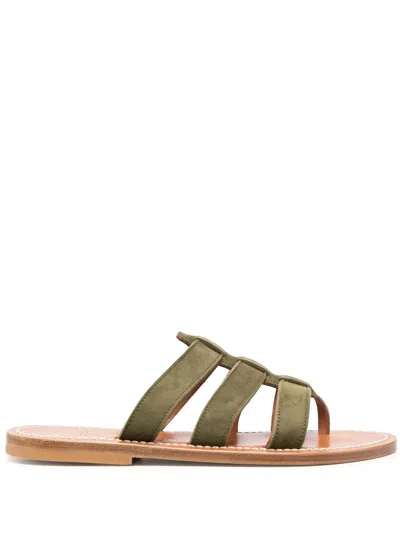 Kjacques Caged-design Calf-leather Slides In Green