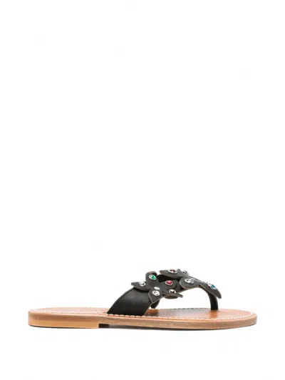 Kjacques Caravelle Crystal-embellished Floral-appliqué Sandals In Black