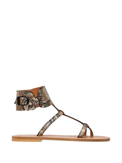 Kjacques Caravelle Snakeskin-effect Leather Flat Sandals In Animal Print