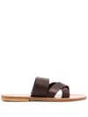Kjacques Crossover-strap Calf-leather Slides In Brown