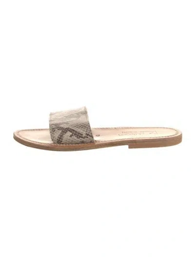 Pre-owned Kjacques Embossed Leather Animal Print Slides In Multi