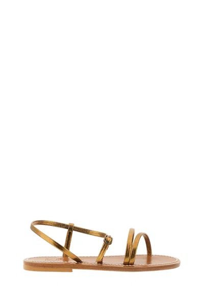 Kjacques Flat Leather Sandals With Slim Straps And Rubber-coated Heel In Gold