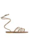 Kjacques K.jacques Flat Leather Sandals With Textured Straps In Neutral