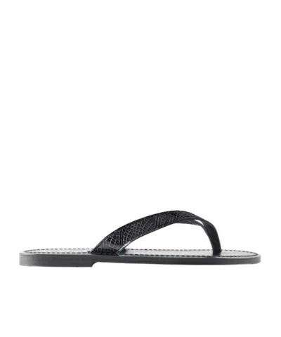 Kjacques Torino Snake-effect Leather Thong Sandals In Black