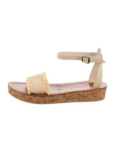 Pre-owned Kjacques Fringe Trim Accent Espadrilles In Neutral