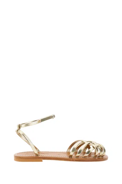 Kjacques Danaens Cage-strap Leather Flat Sandals In Gold