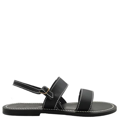 Kjacques K Jacques Barigoule Leather Flat Sandals In Black