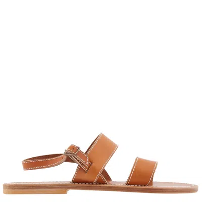 Kjacques K Jacques Barigoule Leather Flat Sandals In Brown