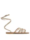 Kjacques K.jacques Flat Leather Sandals With Textured Straps In Gold