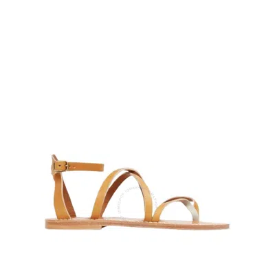 KJACQUES K JACQUES LADIES BROWN EPICURE FLAT LEATHER SANDALS