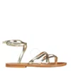 Kjacques K Jacques Metallic Leather Zenobie Flat Sandals In Beige