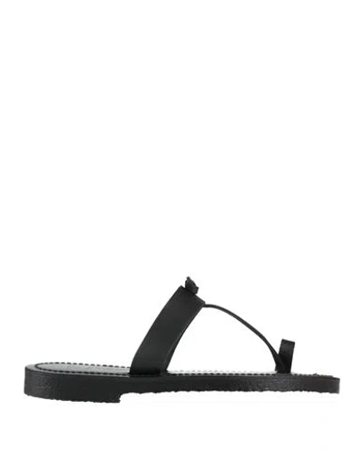 Kjacques K. Jacques St. Tropez Woman Thong Sandal Black Size 12 Leather In Blue