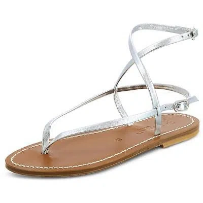 Pre-owned Kjacques K. Jacques Womens Abako Leather Ankle Strap Slingback Sandals Shoes Bhfo 9730 In Lame Argent
