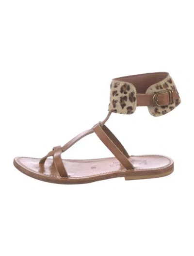 Pre-owned Kjacques Leather Animal Print Gladiator Sandals In Brown
