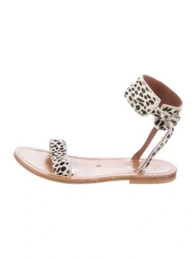 Pre-owned Kjacques Leather Animal Print Gladiator Sandals In Brown