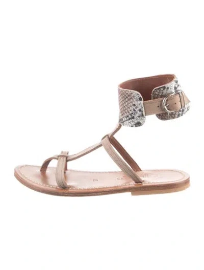Pre-owned Kjacques Leather Animal Print Gladiator Sandals In Brown