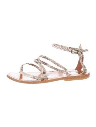 Pre-owned Kjacques Leather Animal Print Sandals In Brown