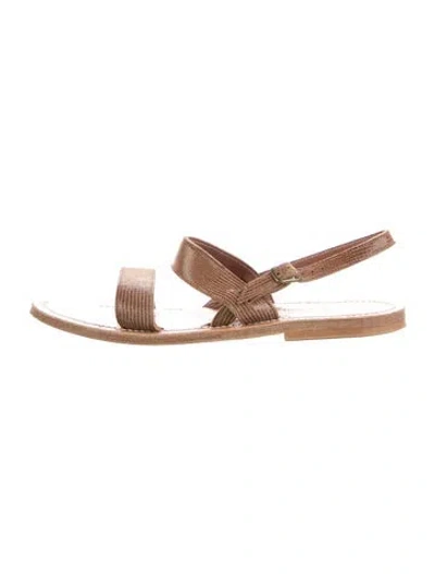Pre-owned Kjacques Leather Animal Print Sandals In Brown