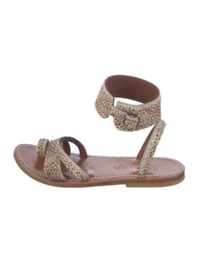 Pre-owned Kjacques Leather Animal Print Sandals In Green