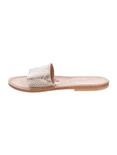 Pre-owned Kjacques Leather Animal Print Slides In Multicolor