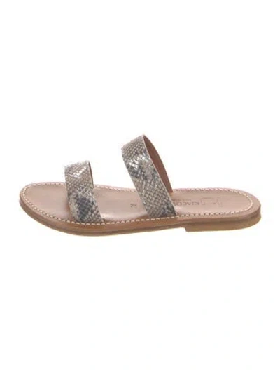 Pre-owned Kjacques Leather Animal Print Slides In Neutral